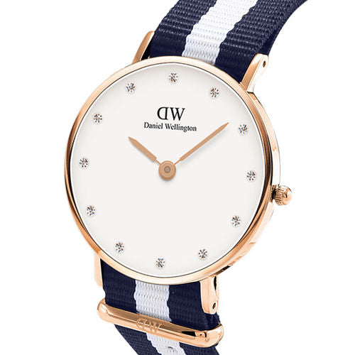 Daniel Wellington Classy Glasgow White Dial Two Tone Nylon Strap Watch For Women - DW00100078