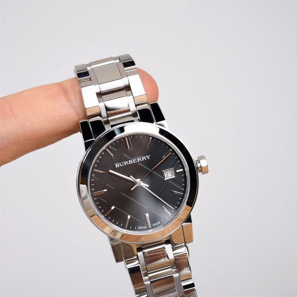 Burberry The City Black Dial Silver Steel Strap Watch for Women - BU9101