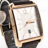 Calvin Klein Window Silver Dial Brown Leather Strap Watch for Men - K2M21620