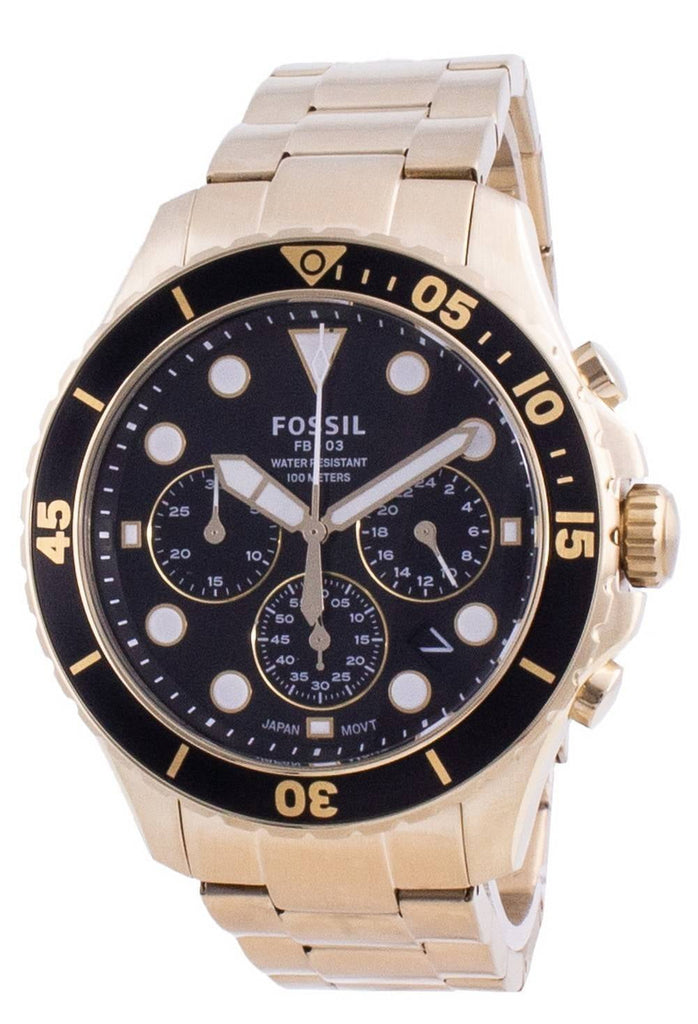Fossil FB-03 Chronograph Black Dial Gold Steel Strap Watch for Men - FS5727