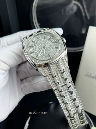 Bulova Phantom Swarovski Crystal Pave Silver Dial Silver Steel Strap Watch for Men - 98B296