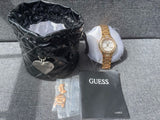 Guess Viva Diamonds White Dial Rose Gold Steel Strap Watch for Women - W0111L3