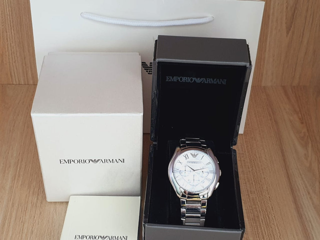 Emporio Armani Valente Chronograph Silver Dial Silver Steel Strap Watch For Men - AR11081