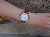 Fossil Boyfriend Chronograph White Dial Brown Leather Strap Watch for Women - ES3837
