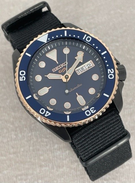 Seiko 5 Sports Automatic Blue Dial Black NATO Strap Watch for Men - SBSA098