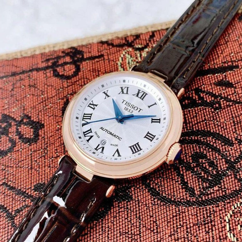 Tissot Bellissima Automatic Silver Dial Brown Leather Strap Watch For Women - T126.207.36.013.00