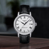 Tissot Carson Powermatic 80 White Dial Black Leather Strap Watch For Men - T085.407.16.013.00