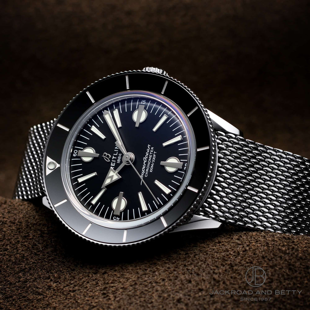 Breitling Superocean Heritage '57 Black Dial Silver Mesh Bracelet Watch for Men - A10370121B1A1