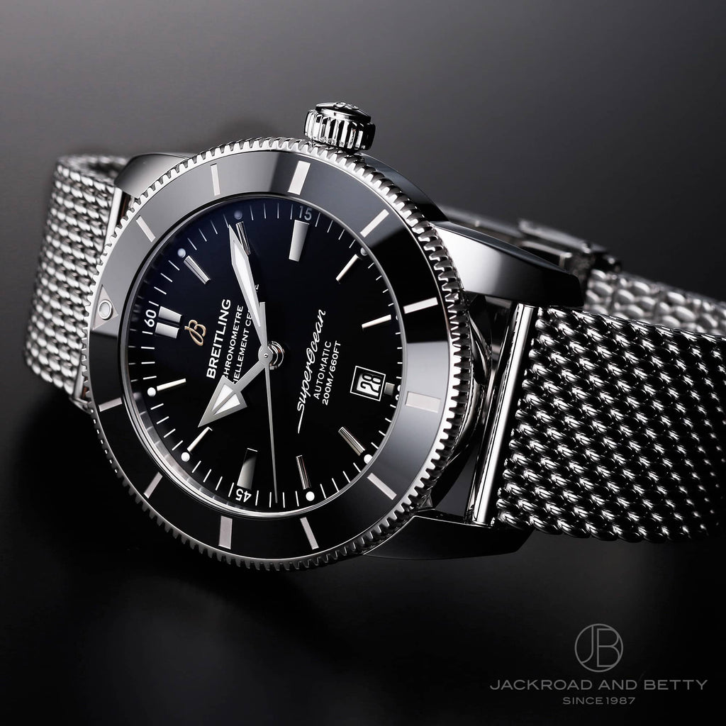 Breitling Superocean Heritage B20 Automatic 46 Black Dial Silver Mesh Bracelet Watch for Men - AB2020121B1A1