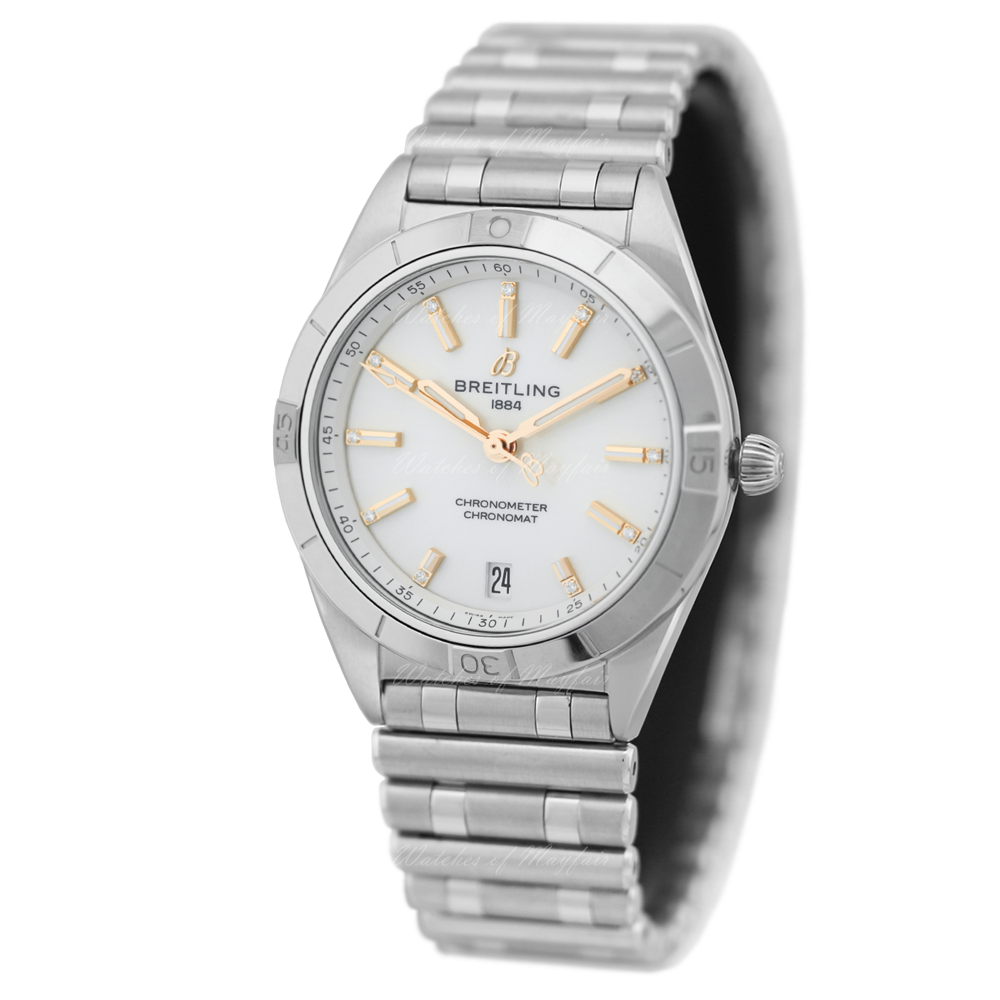 Breitling Chronomat Automatic 36 White Dial Silver Steel Strap Watch for Women - A10380101A2A1