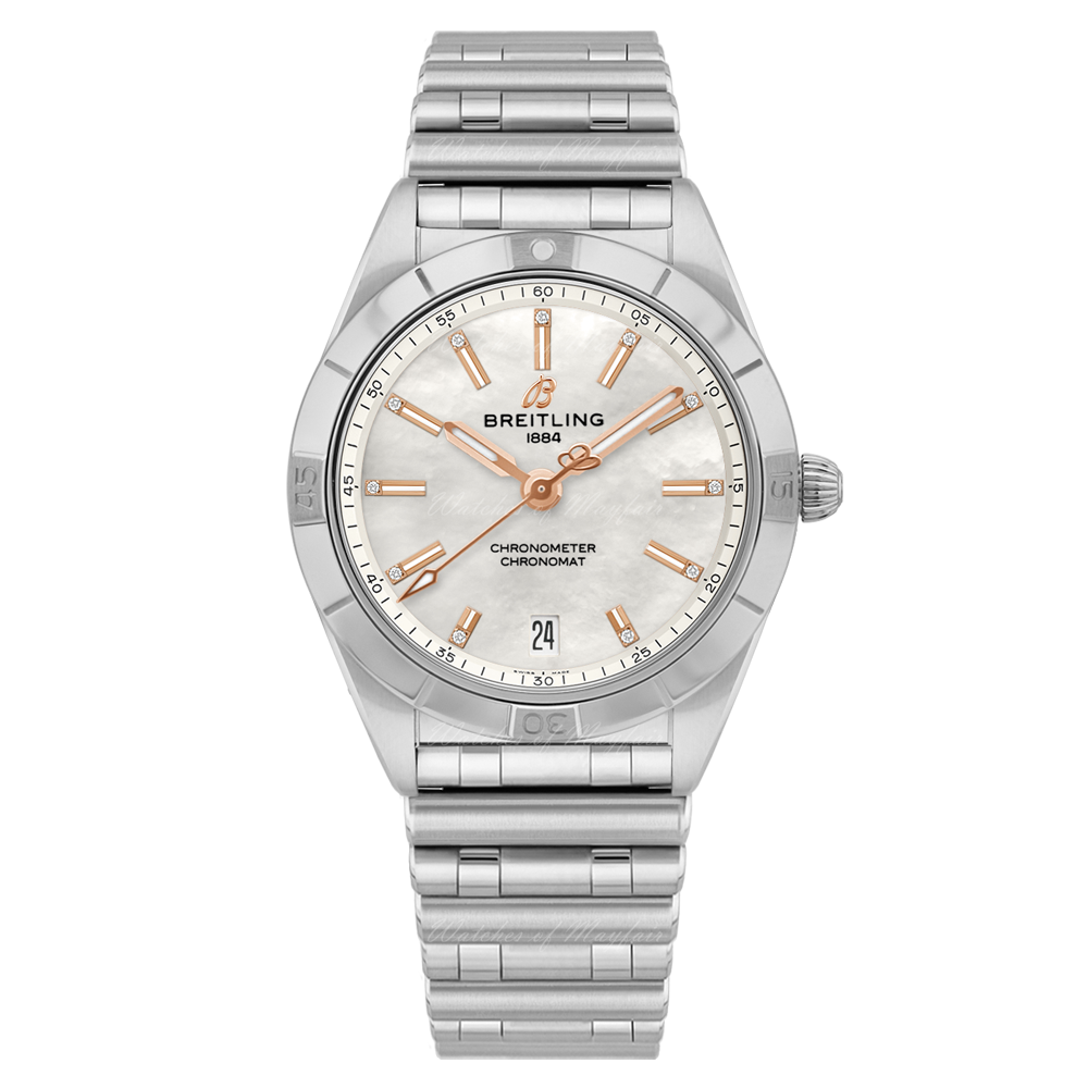 Breitling Chronomat 36 Mother of Pearl Dial Silver Steel Strap Watch for Women - A10380101A4A1