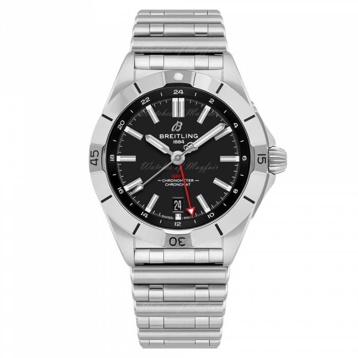Breitling Chronomat GMT 40 Automatic Black Dial Silver Steel Strap Watch for Men - A32398101B1A1