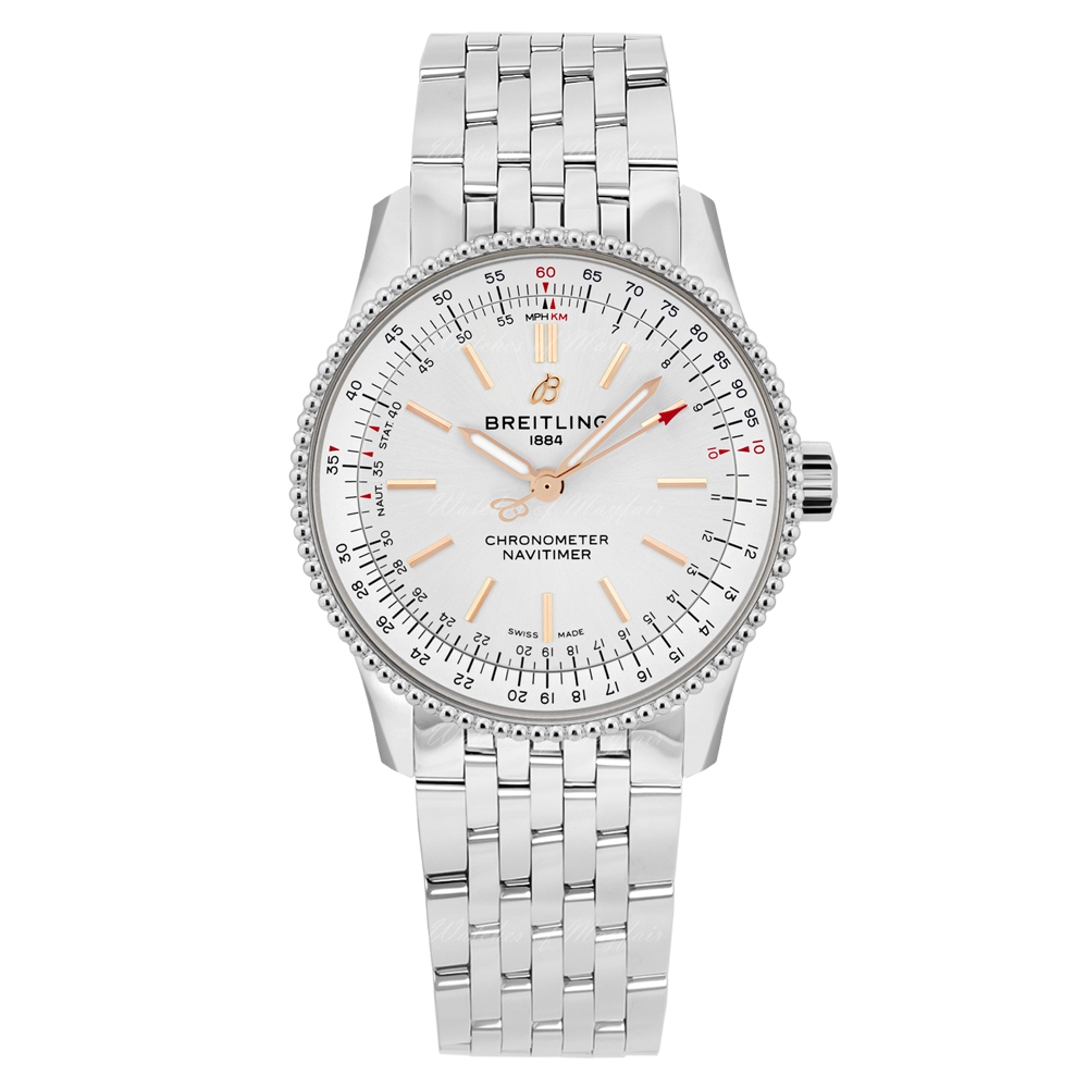 Breitling Navitimer Automatic 35 White Dial Silver Steel Strap Watch for Men - A17395F41G1A1
