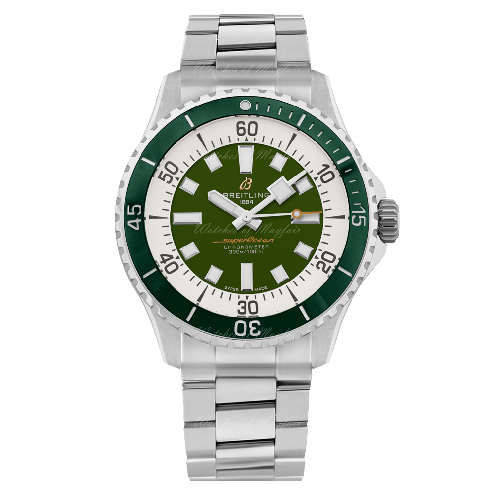 Breitling Superocean Automatic 44mm Navy Green Dial Green Rubber Strap Watch for Men - A17376A31L1A1