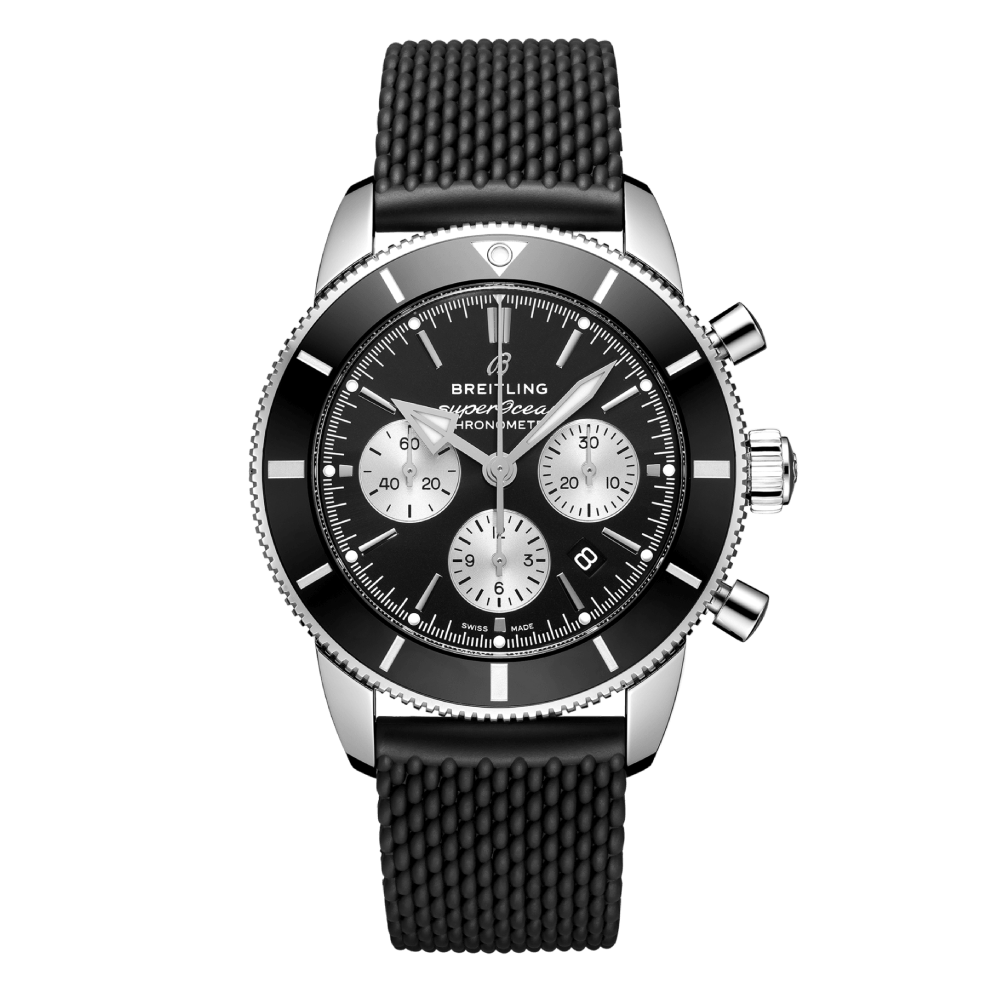 Breitling Superocean Heritage B01 Chronograph 44 Black Dial Black Mesh Bracelet Watch for Men - AB0162121B1S1
