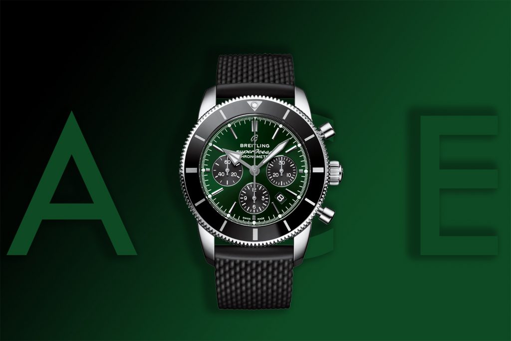 Breitling Superocean Heritage B01 Chronograph 44 Limited Edition Green Dial Black Mesh Bracelet Watch for Men - AB01621A1L1S1