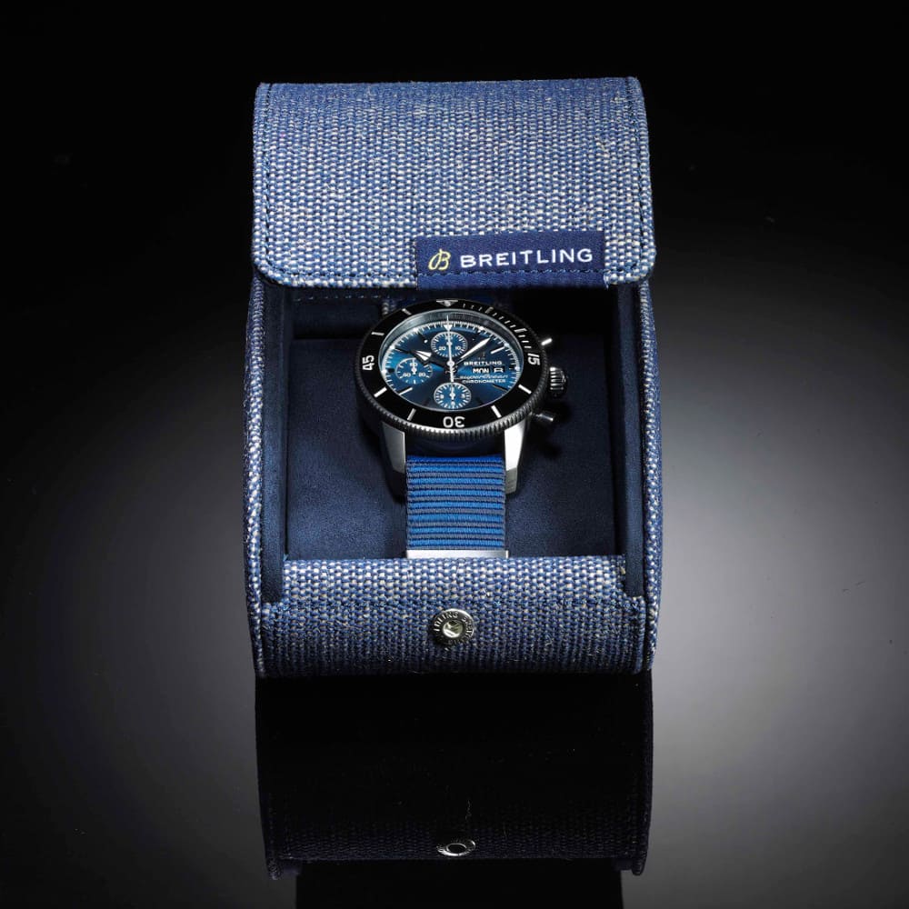 Breitling Superocean Heritage Chronograph 44 Outerknown Blue Dial Blue NATO Strap Watch for Men - M133132A1C1W1