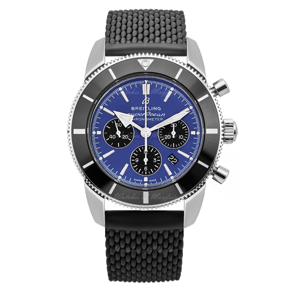 Breitling Superocean Heritage B01 Chronograph 44 Blue Dial Black Mesh Bracelet Watch for Men - AB0162121C1S1