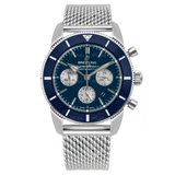 Breitling Superocean Heritage B01 Chronograph 44 Blue Dial Silver Mesh Bracelet Watch for Men - AB0162161C1A1
