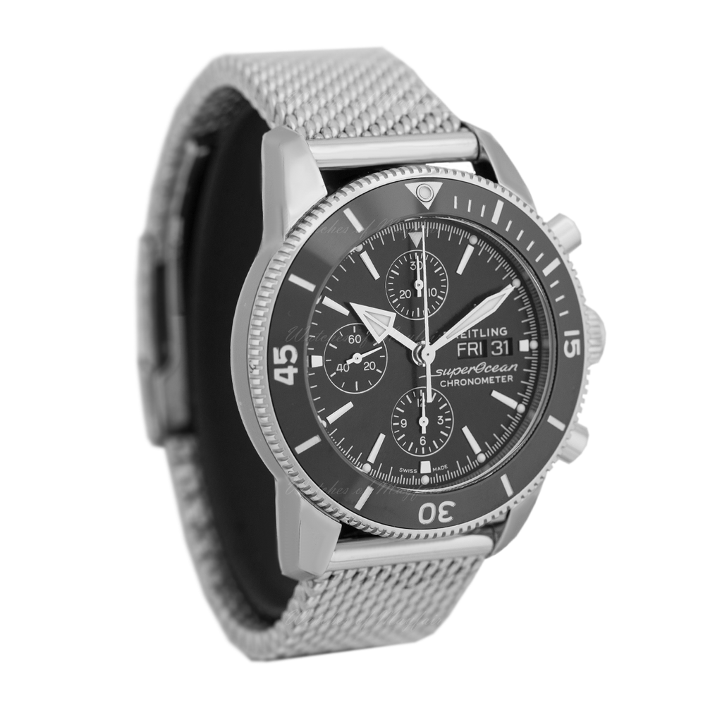 Breitling Superocean Heritage Chronograph 44 Black Dial Silver Mesh Bracelet Watch for Men - A13313121B1A1