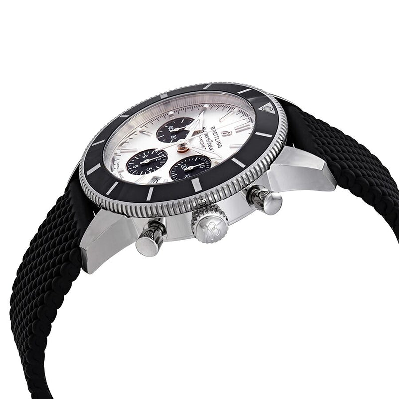 Breitling Superocean Heritage B01 Chronograph 44 Silver Dial Black Mesh Bracelet Watch for Men - AB0162121G1S1