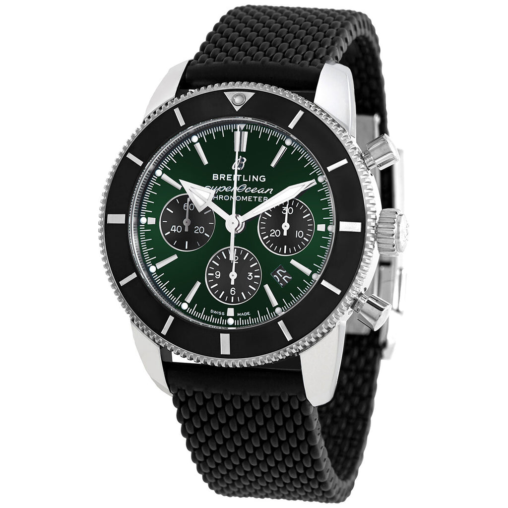 Breitling Superocean Heritage B01 Chronograph 44 Limited Edition Green Dial Black Mesh Bracelet Watch for Men - AB01621A1L1S1