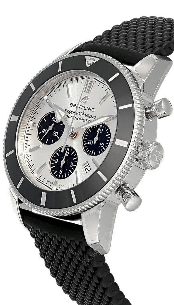 Breitling Superocean Heritage B01 Chronograph 44 Silver Dial Black Mesh Bracelet Watch for Men - AB0162121G1S1