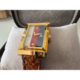 Gucci G-Frame Mother of Pearl Dial Brown Leather Snakeskin Strap Watch For Women - YA147402