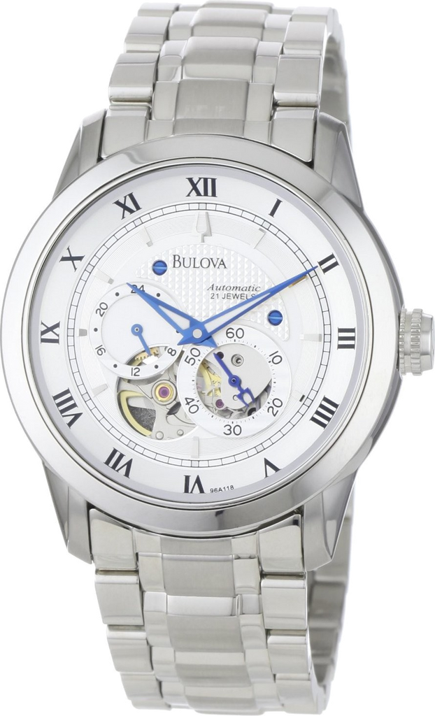 Bulova BVA Series Dual Aperture Silver Dial Silver Steel Strap Watch for Men - 96A118