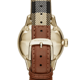 Burberry The Classic Round Gold Dial Brown Leather Strap Unisex Watch - BU10001