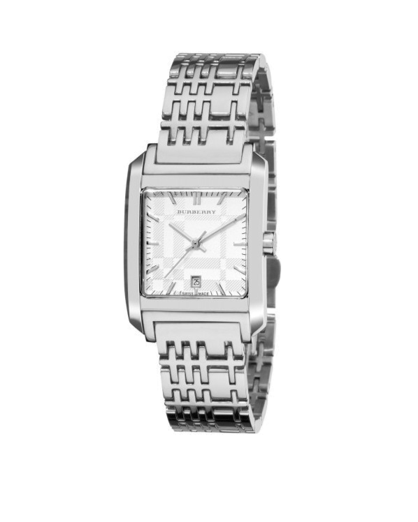 Burberry Nova Check Square White Dial Silver Steel Strap Watch for Women - BU1572