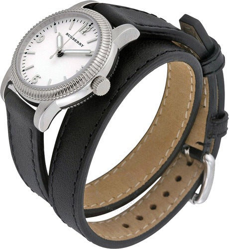 Burberry Utilitarian White Dial Black Leather Strap Watch for Women - BU7845