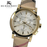 Burberry The City White Dial Haymarket Beige Leather Strap Watch for Women - BU9752