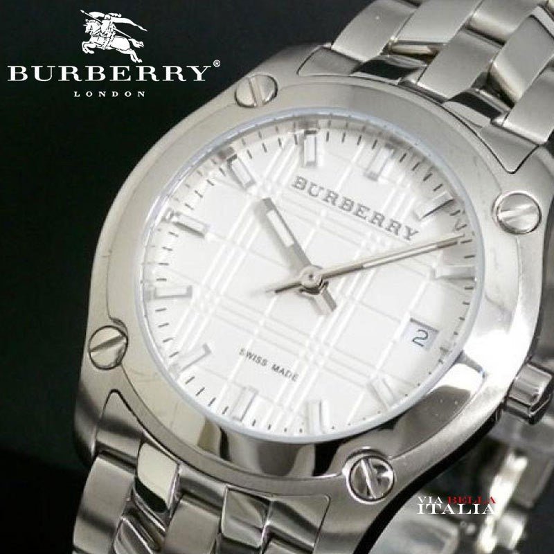 Burberry Heritage Check White Dial Silver Steel Strap Watch for Women - BU1853