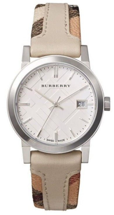 Burberry The City White Dial Beige Leather Strap Watch for Women - BU9132