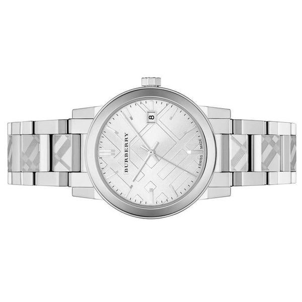 Burberry The City Silver Diamonds Dial Silver Steel Strap Watch for Women - BU9230