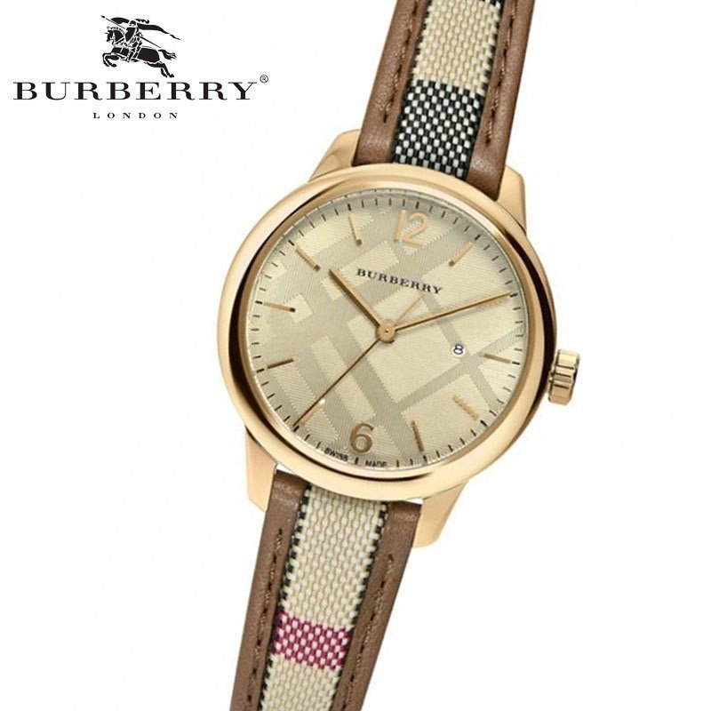 Burberry The Classic Gold Dial Brown Leather Strap Watch for Women - BU10114