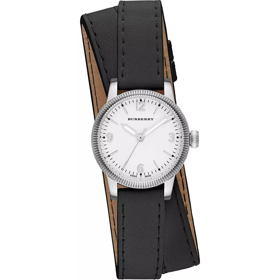 Burberry Utilitarian White Dial Black Leather Strap Watch for Women - BU7845