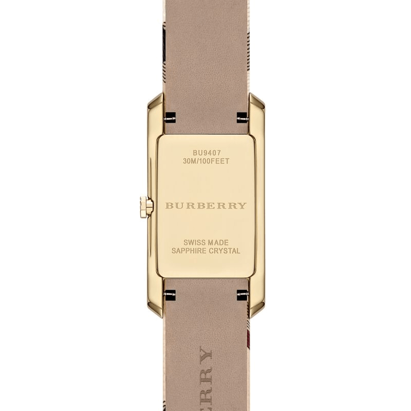 Burberry Pioneer Champagne Dial Haymarket Beige Leather Strap Watch for Women - BU9407