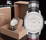 Burberry The Classic Horseferry Silver Dial Black Leather Strap Watch for Men - BU10002