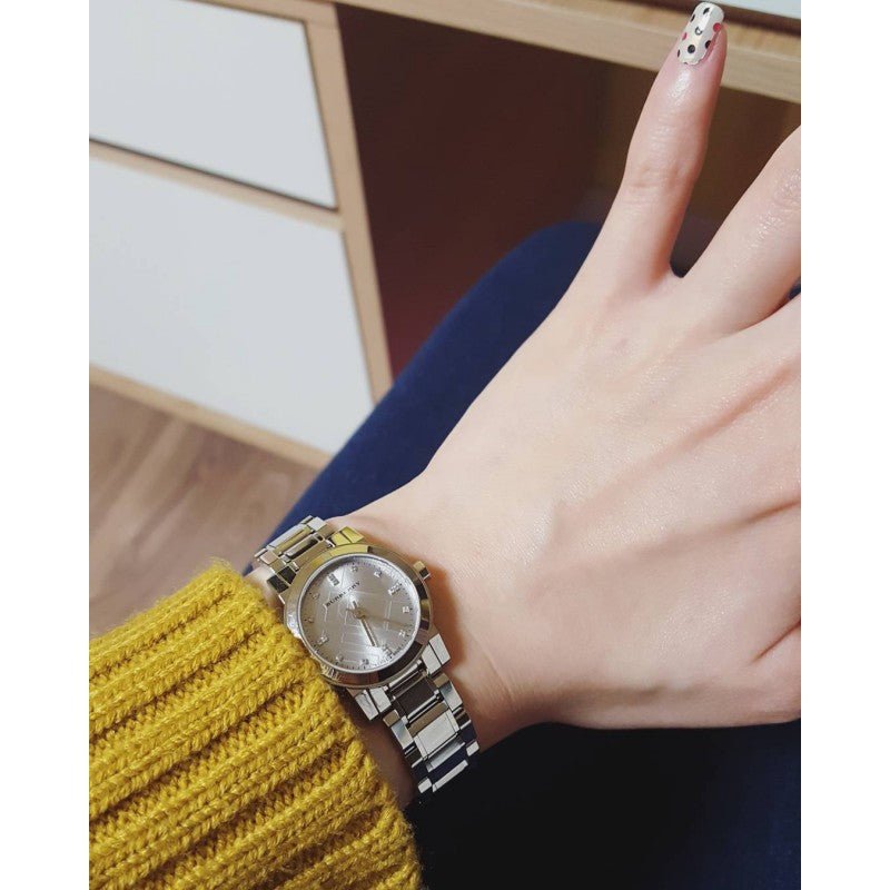 Burberry The City Silver Diamonds Dial Silver Steel Strap Watch for Women - BU9230