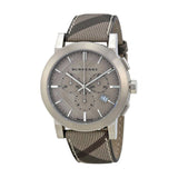 Burberry The City Smoke Dial Checked Brown Leather Strap Watch for Men - BU9358
