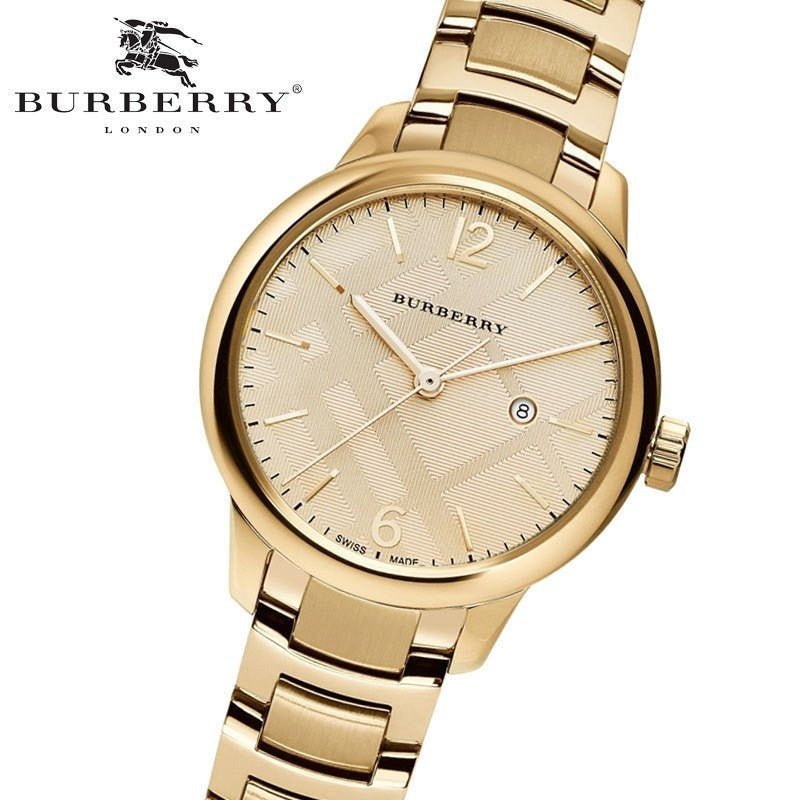 Burberry The Classic Champagne Dial Gold Steel Strap Watch for Women - BU10109