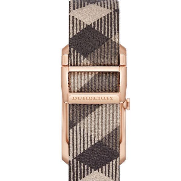 Burberry The Pioneer Rose Gold Dial Haymarket Brown Leather Strap Watch for Women - BU9408