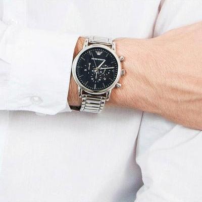 Emporio Armani Luigi Black Dial Silver Steel Strap Watch For Men - AR1894