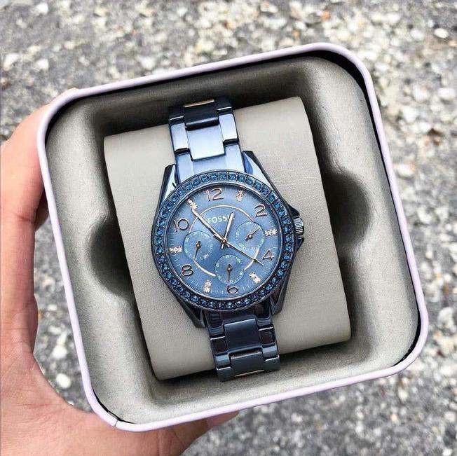 Fossil Riley Quartz Blue Dial Blue Steel Strap Watch for Women - ES4294
