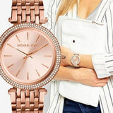 Michael Kors Darci Rose Gold Dial with Diamonds Rose Gold Stainless Steel Strap Watch for Women - MK3192