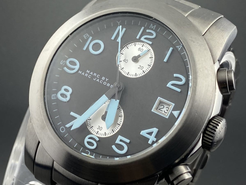 Marc Jacobs Larry Chronograph Black Dial Grey Steel Strap Watch for Men - MBM5051