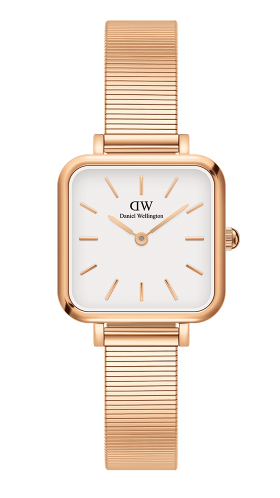 Daniel Wellington Quadro Studio White Dial Rose Gold Mesh Strap Watch For Women - DW00100517
