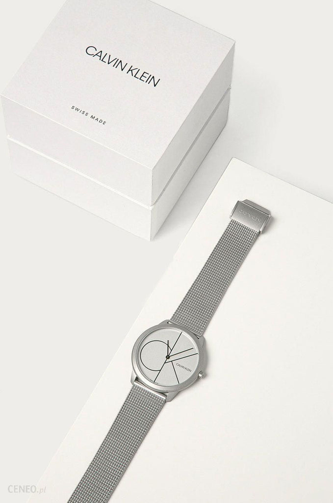 Calvin Klein Minimal White Dial Silver Mesh Bracelet Watch for Men - K3M5115X